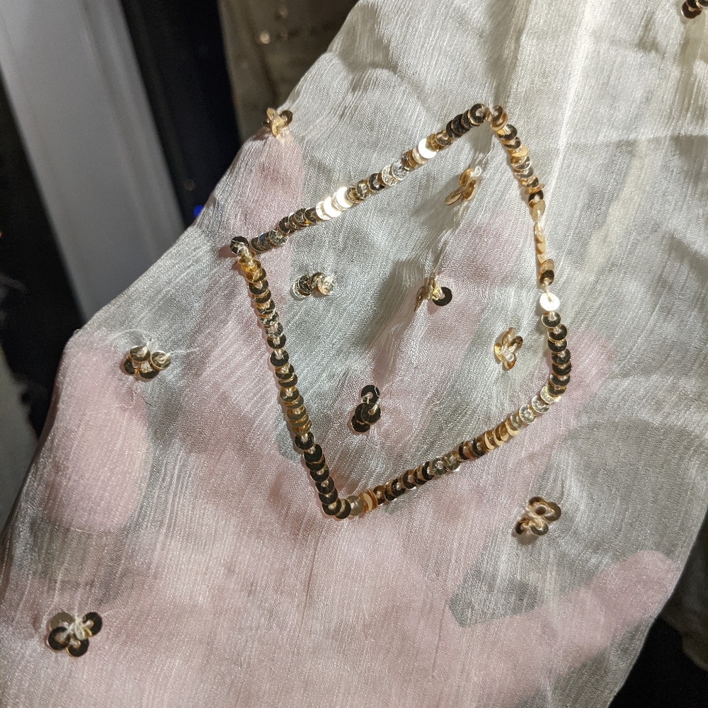 Boho Sheer gold silk embellished long sleeve top - Picture 3 of 10